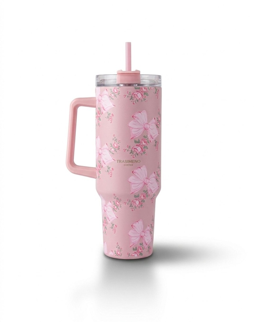 pink thermal cup with straw 1150 ml