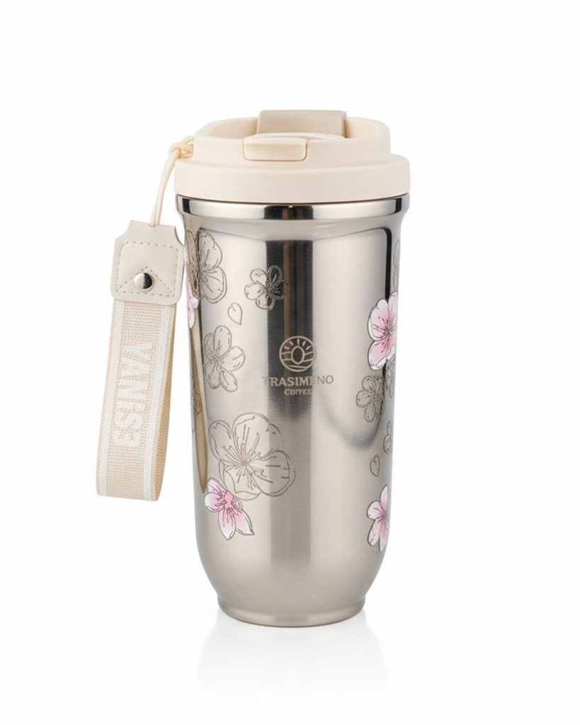 [WEB-MP-000526] Silver cup with beige floral design 600 ml