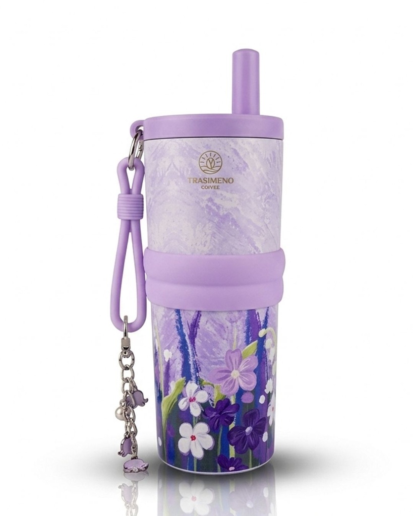 [TMP-000245] Floral mauve cup with rubber sleeve 550 ml