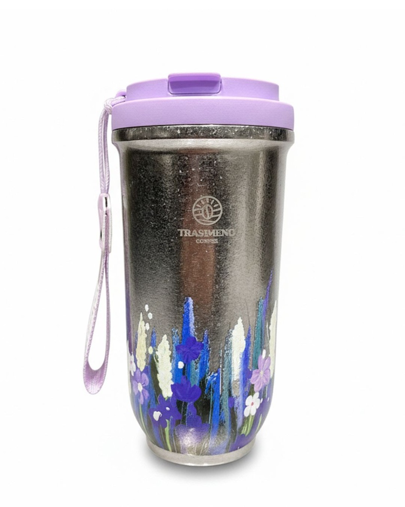 [TMP-000252] Silver cup with purple floral design 550 ml